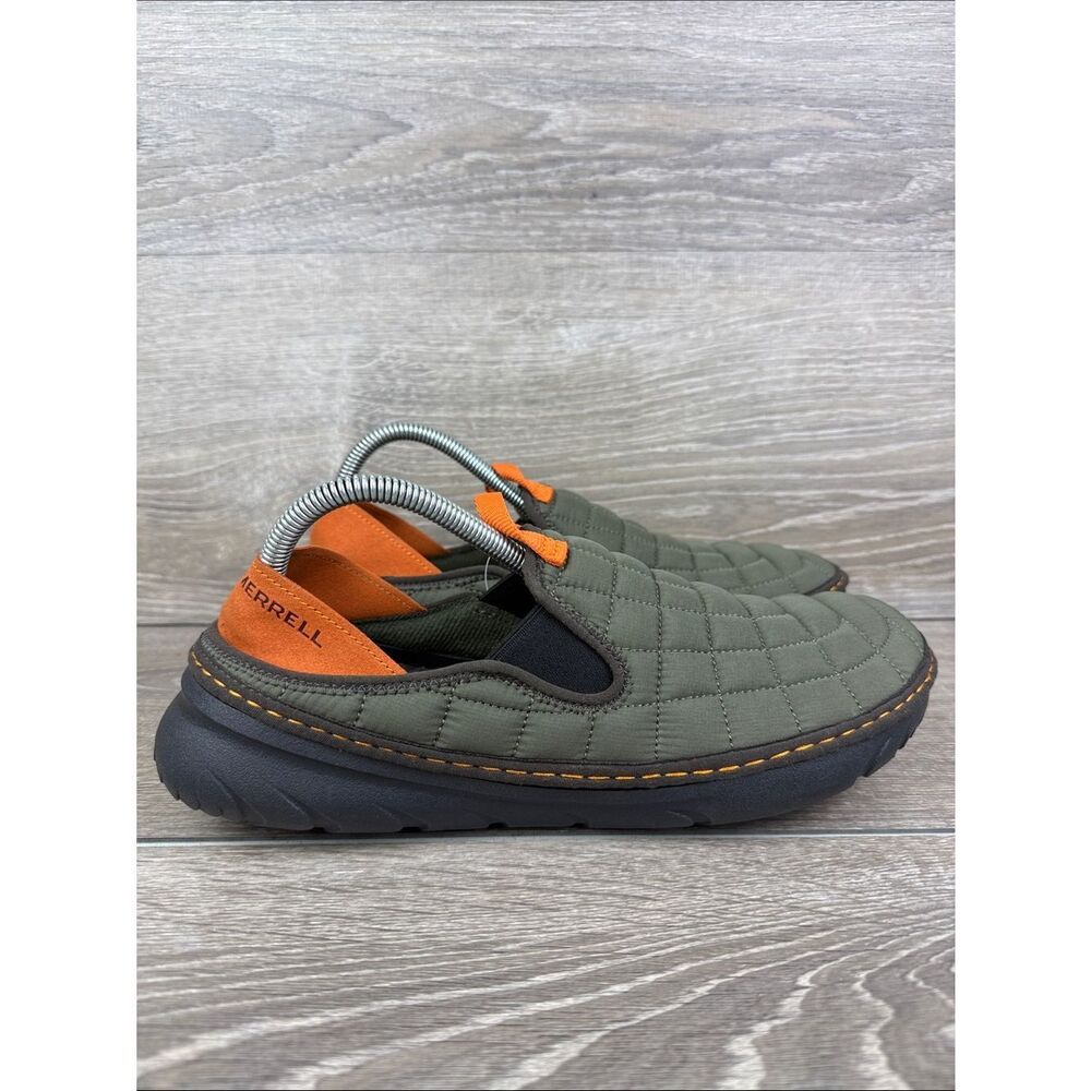Merrell Hut Moc Men’s Sz 9 Pull On Quilted Olive Orange Warm Lightweight Shoes